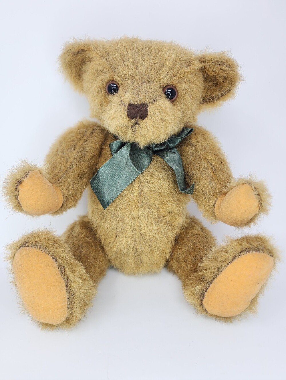 Vintage A&A Plush Teddy Bear with Green Bow